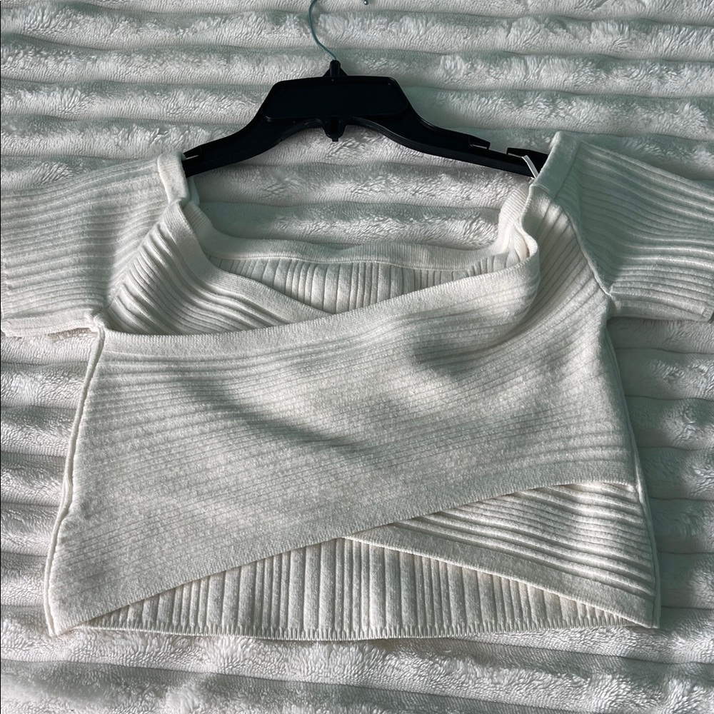 aerie White Ribbed Short Sleeve Crop Top
